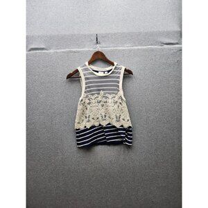 Anthropology Striped Lace Overlay Sleeveless Top Xsmall
